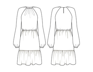 Fashion technical drawing of fancy dress