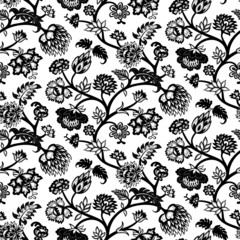 black floral seamless vector pattern on white background