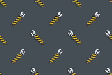 Naklejka premium Adjustable wrench seamless pattern. Background made of a metal adjustable wrench with a rubber striped handle. 