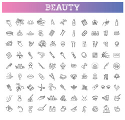 Beauty vector outline icons set. Beauty treatment