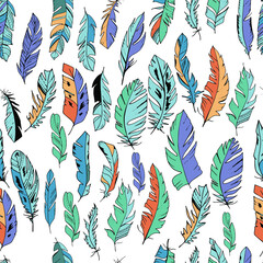 Seamless pattern with feathers. Endless texture for your design