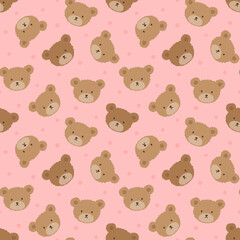 Teddy Bear Seamless Pattern Background, Happy cute bear, Cartoon Panda Bears Vector illustration for kids forest background with dots