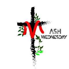 vector illustration of ash Wednesday  with cross  and text