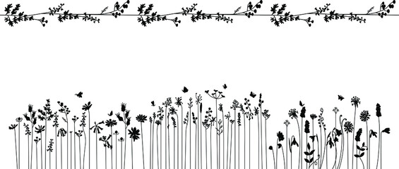 Endless pattern brush and floral elements isolated on white