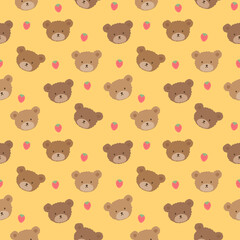 Teddy Bear Seamless Pattern Background, Happy cute bear, Cartoon Panda Bears Vector illustration for kids forest background with dots