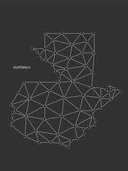 Guatemala Map Point scales on black background. Wire frame polygonal network white line, dot and shadow dot.