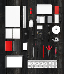 Office supplies mockup template, white background