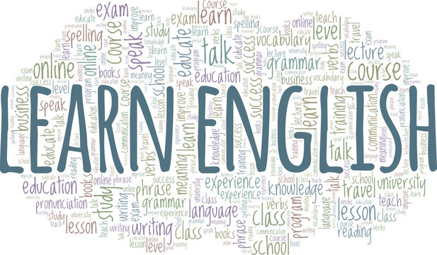 Learn English vector illustration word cloud isolated on a white background.