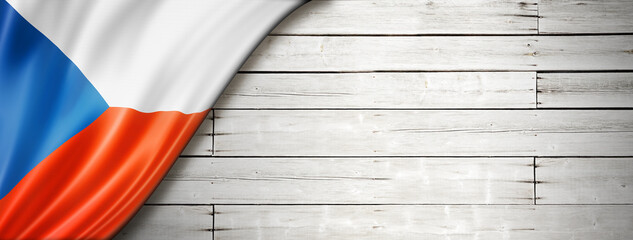 Czech flag on old white wall banner