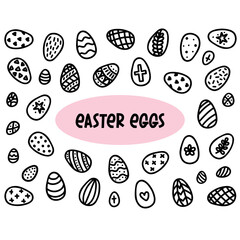 Easter eggs doodle set. Hand-drawn vector illustration. Decorated Easter egg icons.