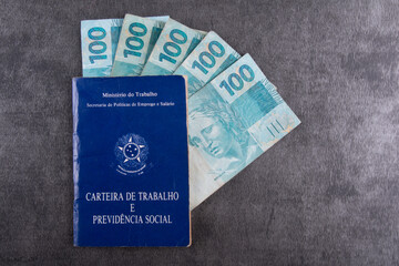 Brazilian work card with real notes and copy space