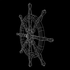 Ship steering wheel. Marine rudder. Wireframe low poly mesh vector illustration.