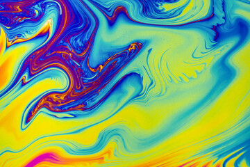 Psychedelic multicolored patterns background. Photo macro shot of soap bubbles.