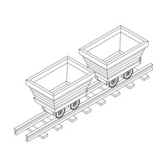 Trolley mine on rails. Wireframe low poly mesh vector illustration.