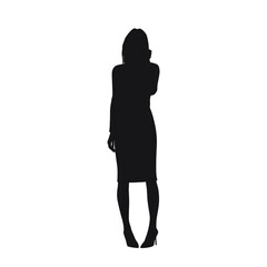 Silhouette of a woman standing,  business people,vector illustration, black color, isolated on white background