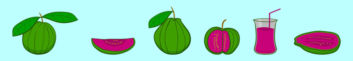 set of guava cartoon icon design template with various models. vector illustration isolated on blue background