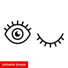 Eye icon. Simple line style for web and app. Human eye anatomy. Open and winking eyes on white background Business concepts eyesight pictogram vector illustration. Editable stroke EPS 10