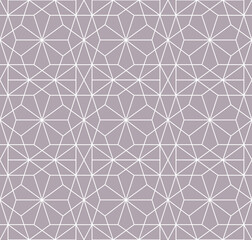 Repeating geometrical shapes line pattern in white outline. Contemporary vector illustration on a light brown-grey background.