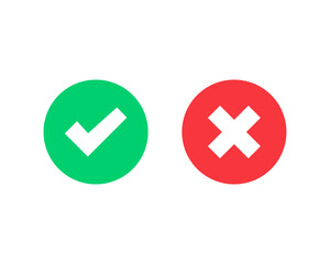 Tick and cross symbol. Green checkmark OK and red X icons isolated on white background. Vector illustration EPS 10 © Vladyslav Tykhonov