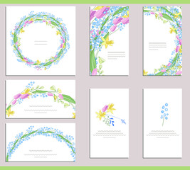 Fototapeta na wymiar Greeting cards with different floral elements for season design