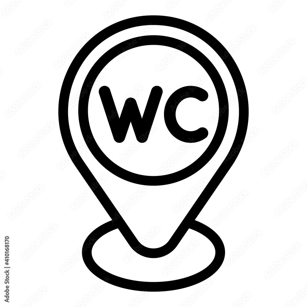 Poster wc gps pin icon. outline wc gps pin vector icon for web design isolated on white background