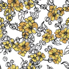 Gordijnen Trendy bloemen Floral vintage seamless pattern. Dark yellow and white. Oriental style. Vector illustration art. For design textiles, paper, wallpaper.  © Audra