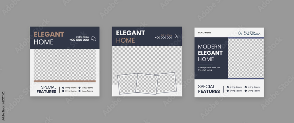 Wall mural set of real estate social media post, home for sale social media post, home repair poster vector tem