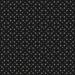 Vector minimalist seamless pattern. Black and white minimal geometric ornament, abstract floral background texture. Simple luxury ornate wallpapers with small flower silhouettes. Dark repeat design