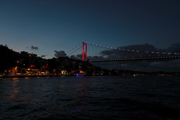 The Bosphorus Bridge Lit up in the night skies of Istanbul