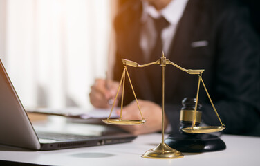 Judge gavel with Justice lawyers having team Concepts of Law and Legal services