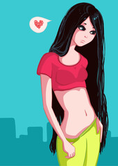 Brunette girl. Sad and lonely