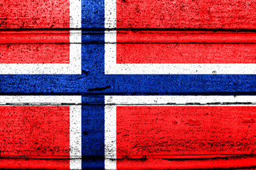 Fototapeta premium National flag of Norway, abbreviated with no; a realistic 3d image of the national symbol from an independent country painted on a wooden wall