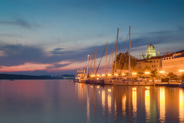 Fototapeta na wymiar Evening seaside view of Sibenik, Croatia on the Adriatic coast.
