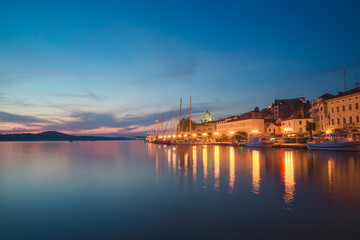 Fototapeta na wymiar Evening seaside view of Sibenik, Croatia on the Adriatic coast.