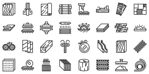 Plywood icons set. Outline set of plywood vector icons for web design isolated on white background