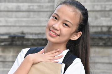 Girl Student And Appreciation With Notebooks