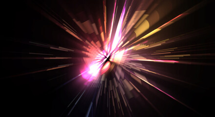 Futuristic lens flare. Light explosion star with glowing particles and lines. Beautiful abstract rays background.