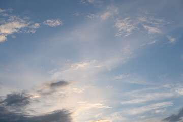 Summer blue sky with small clouds before sunset.