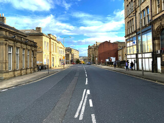 Fototapeta na wymiar View along, Manor Row, with Victorian buildings in, Bradford, Yorkshire, UK