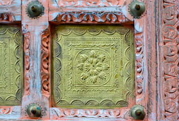 Beautiful antique indian furniture. Old wooden pattern texture.