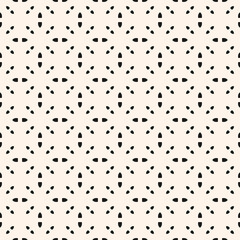 Black and white vector minimal seamless pattern. Subtle minimalist geometric ornament, abstract monochrome background. Simple texture with small shapes, flower silhouettes. Delicate repeat design
