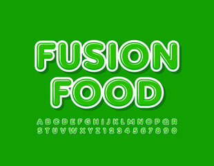 Vector stylish logo Fusion Food. Green creative Font. Alphabet Letters and Numbers set