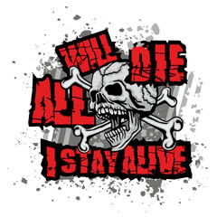 aggressive emblem with skull,grunge vintage design t shirts