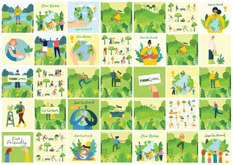 Earth day concept. Human hands holding floating globe in space. Save our planet. Flat vector isolated illustration.