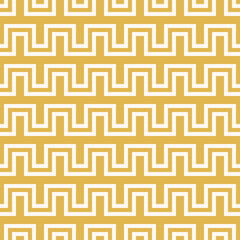 Vector geometric lines seamless pattern. Simple texture with stripes, horizontal snake lines, zigzag. Abstract geometry. Yellow colored graphic background. Simple ornament. Repeat decorative design