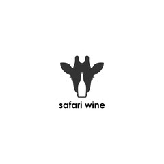 Giraffe with bottle wine logo design