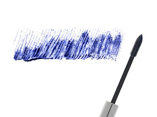Black mascara brush with blue strokes isolated on white