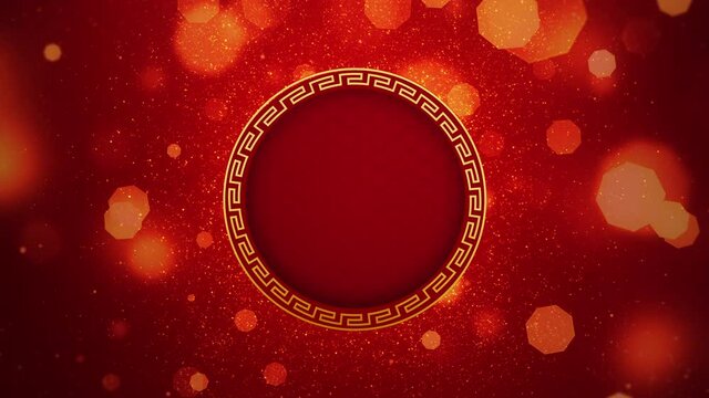 Abstract Chinese and japanese style with Octagon circles golden particles bokeh on red background.
