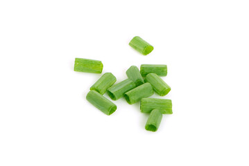 Chopped fresh green onions isolated on white background