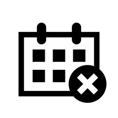 calendar icon, schedule symbol, calendar with cross mark symbol